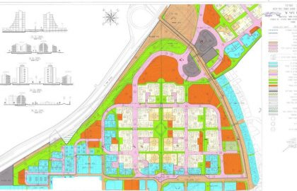 כפר סבא - תכנון השכונה עם רחובות הולכי רגל בין גושי הבניינים וכבישים מסביב להם (אתר עיירית כפר-סבא)